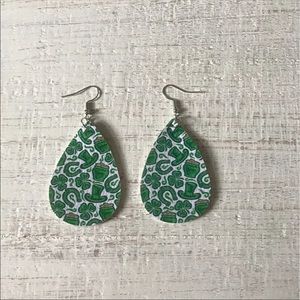 Green St. Patrick’s Day Irish Faux Leather Teardrop Earrings
